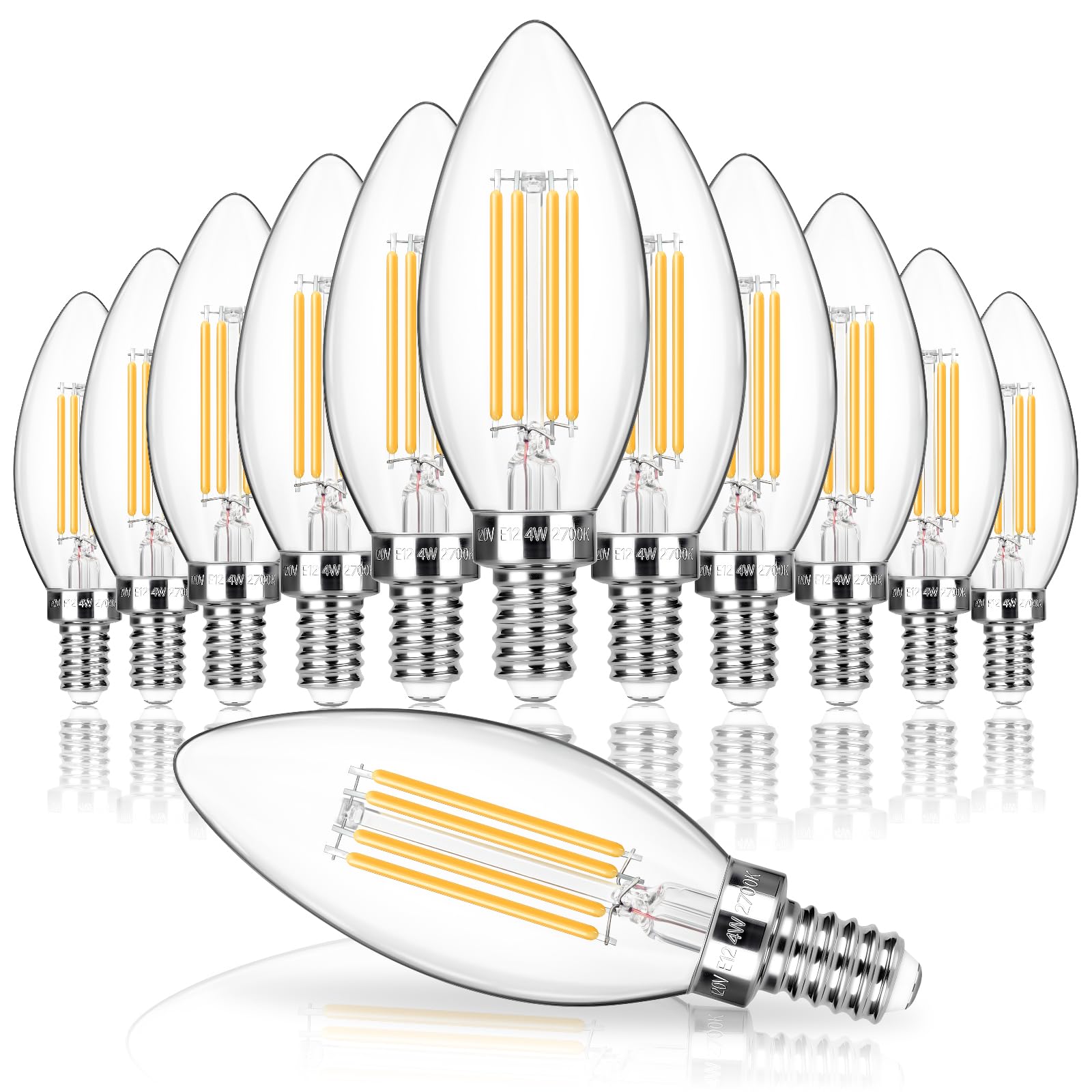 MAXvolador E12 LED Candelabra Light Bulb, 40W Equivalent B11 Chandelier Bulbs 500LM, Warm White 2700K, Non-Dimmable Filament Clear Glass, Pack of 12