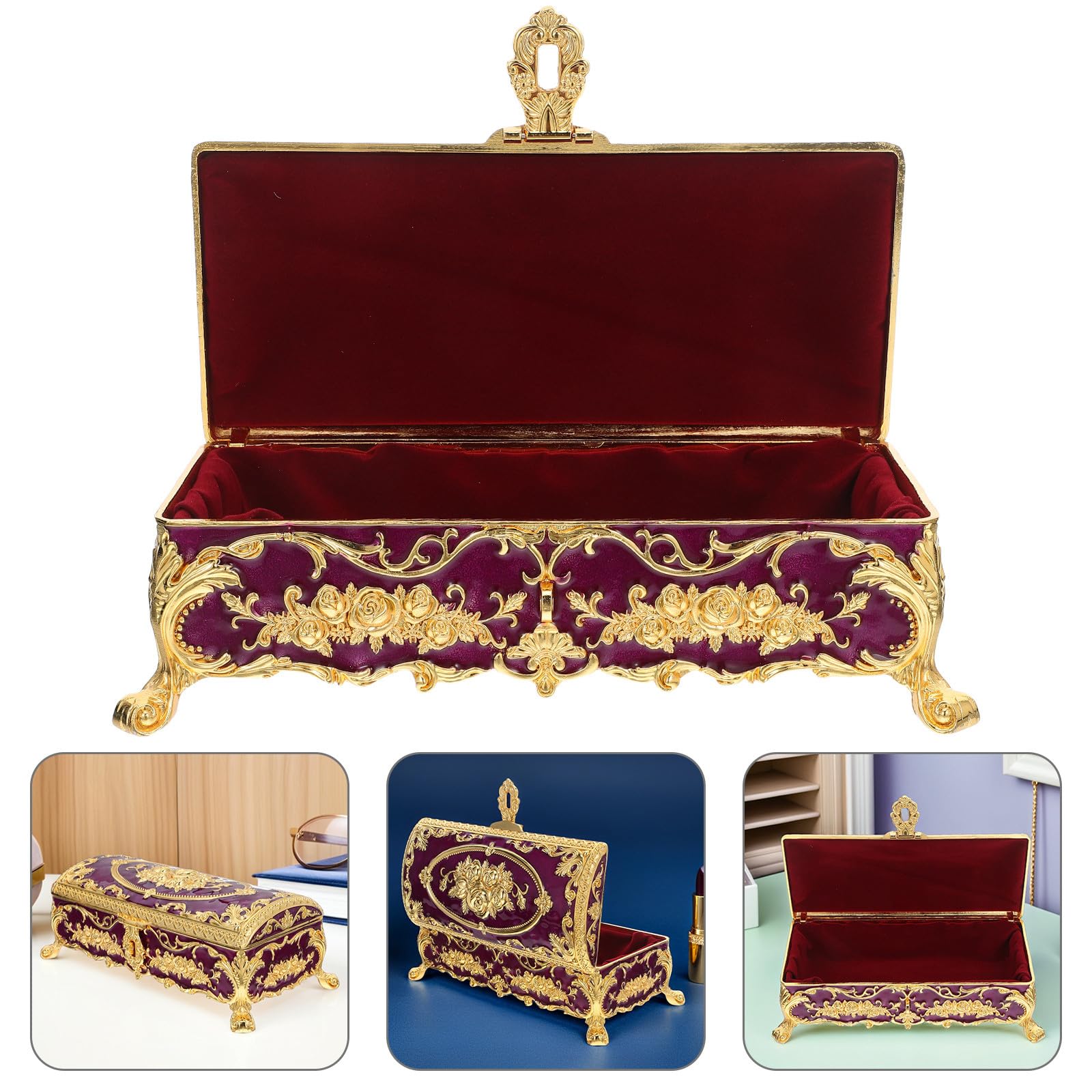 HANABASS Vintage Schmuckkästchen aus Legierung in Violett Kompakte und Vielseitige Schmuckaufbewahrungsbox für Damen zum Reisen und Aufbewahren von Armbändern