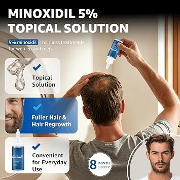 5% Minoxidil with Biotin for Men and Women, Hair & Beard Growth Serum, Topical Minoxidil Solution for Thinning Hair Loss,Extra Strength, 4 Pack