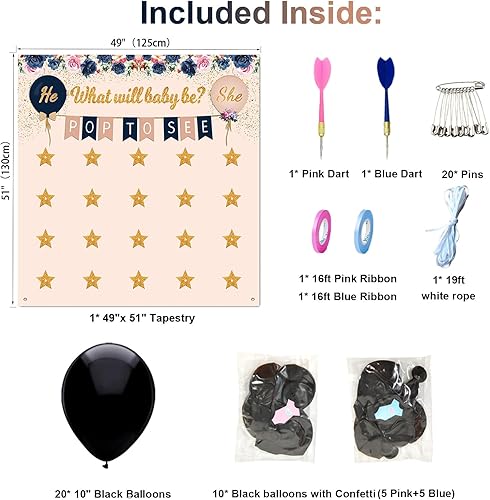 Miniatura 3 de Kit de ideas de juego de suministros para fiesta de revelación de género para bebés, juegos de mesa de dardos de género para bebés, confeti azul