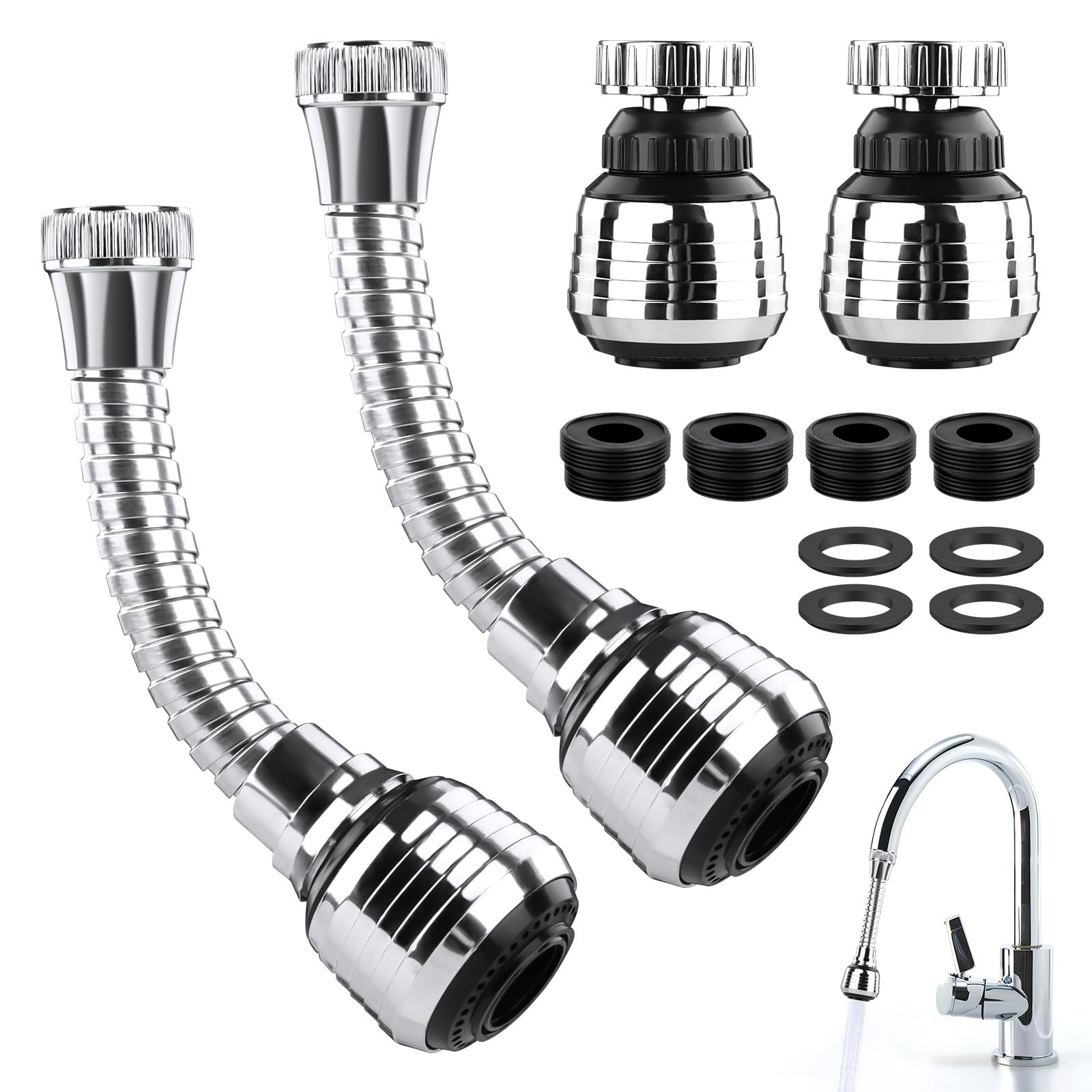 Robinet Cuisine Pivotant 360° Douchette 2 Pièces, Robinetterie de Cuisine Aérateur Rallonge