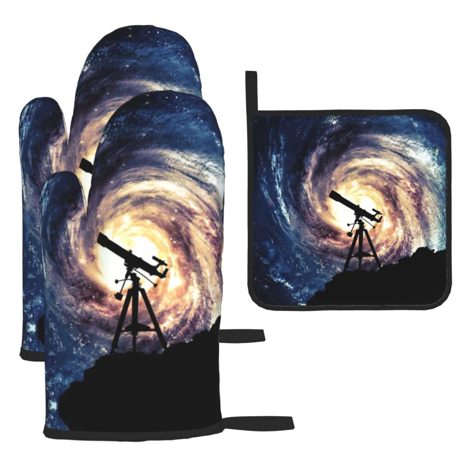 Gants de cuisine pour barbecue et cuisson extérieure | Set de 3 étanches galaxie