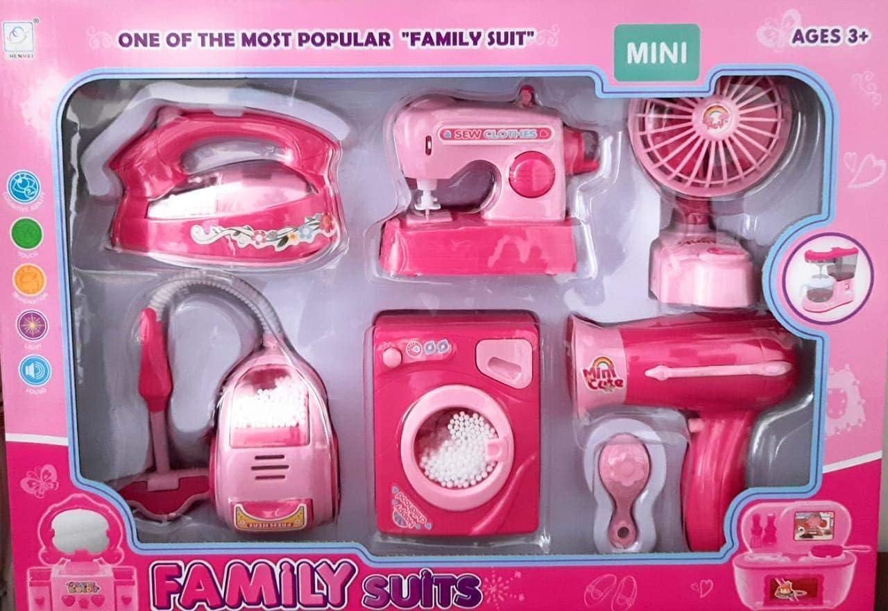 6 in 1 Household appliances Play Set with Light & Sound for Kids Washing Machine, Sewing Machine, Vacuum Cleaner, Fan,...(Color AS PER Stock)(2023)