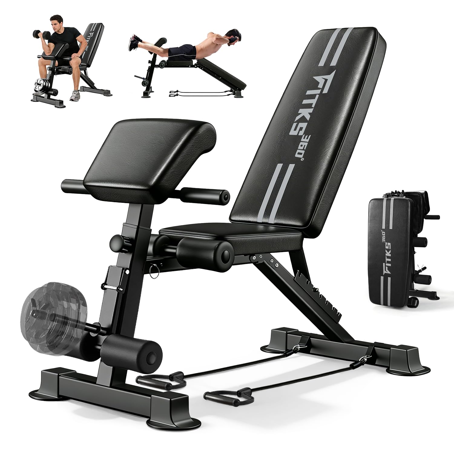 Banco De Pesas Plegable Con Extensor De Piernas y Almohadilla Para Curl De Predicador, Con Una Capacidad De Carga De 400 Kg, Premontado Al 98%, Ajustable, Banco De Entrenamiento, Plegado Rápido