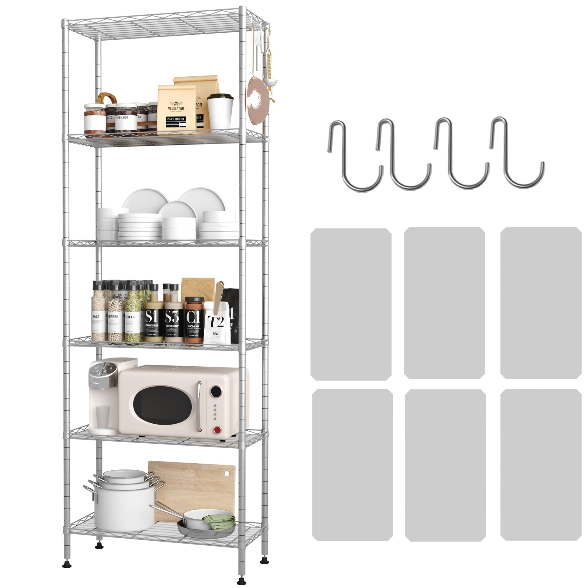 Photo 1 of HOMEFORT 6-Shelving Unit, Adjustable Wire Shelving, Metal Wire Shelf with Shelf Liners and Hooks for Kitchen, Closet, Bathroom, Laundry,Sliver,21" W x 11" D x 69" H