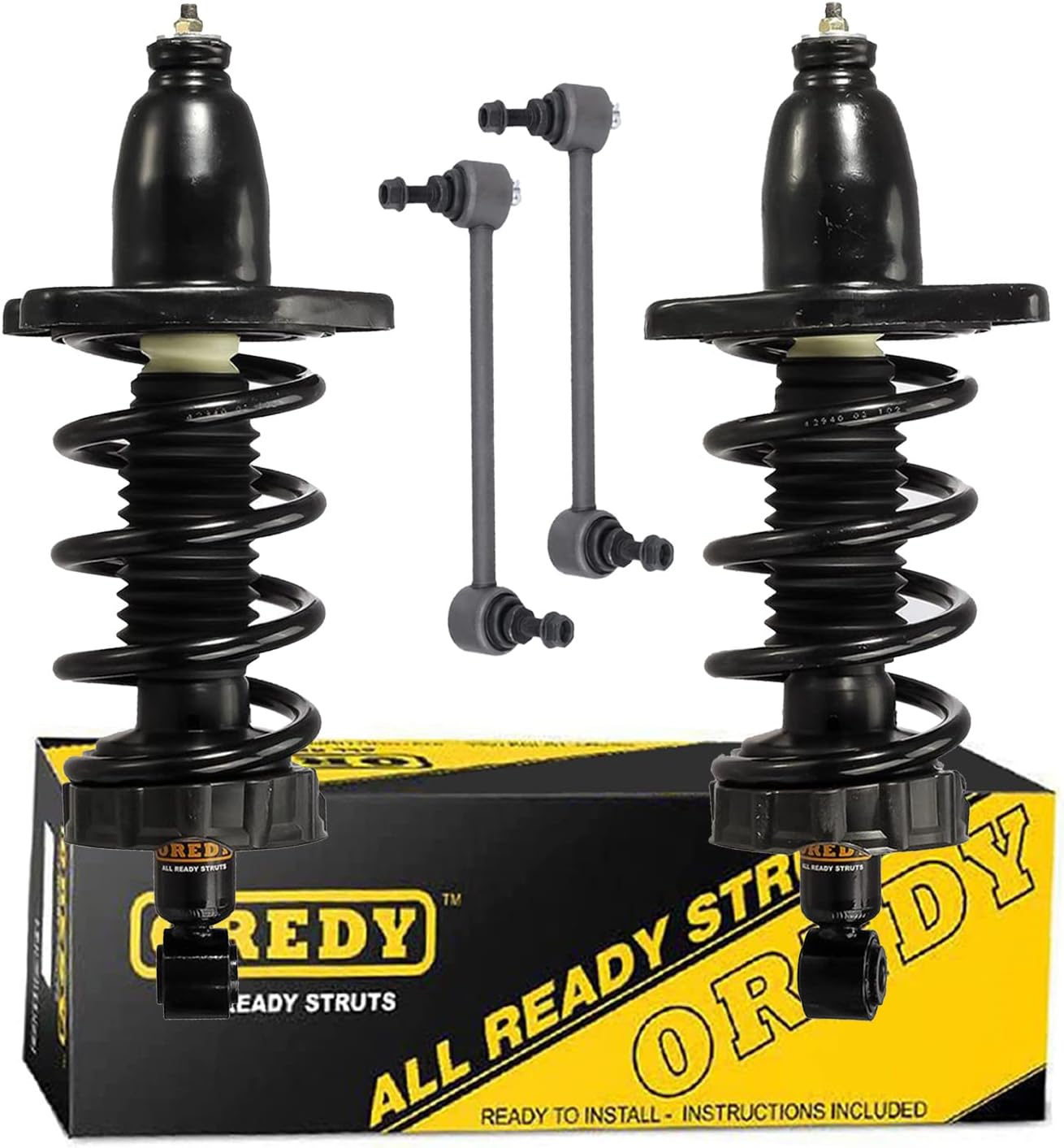 OREDY 4PCs Rear Complete Struts Coil Springs & Sway Bar Links Kit for 2006-2014 Honda Ridgeline Ready Install Shock Absorber Assembly - 172398L 172398R K750110 K750111