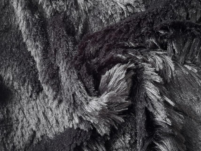 Tissu en fausse fourrure luxe noir à volants de 1 mètre pour couture