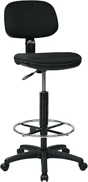 Office Star DC Series Adjustable Drafting Chair with Foot Ring and Sculptured Foam Seat, Icon Black Fabric