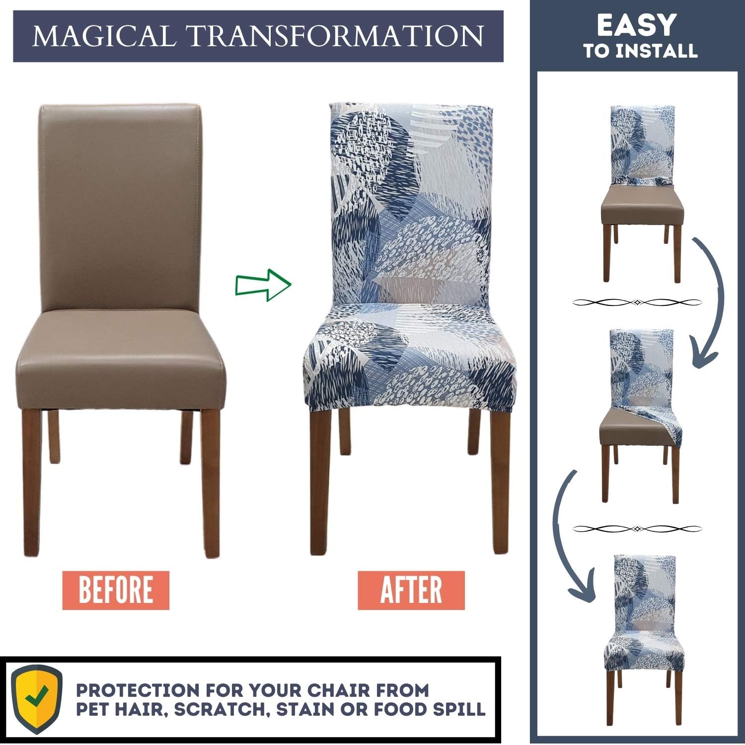 SPRINGRICO Chair Covers for Dining Room, Single Pack Stretch Fit Washable Kitchen Parson Seat Cover, Spandex Protector Slipcover for Restaurant, Hotel, Ceremony (Set of 1, STYLE01)