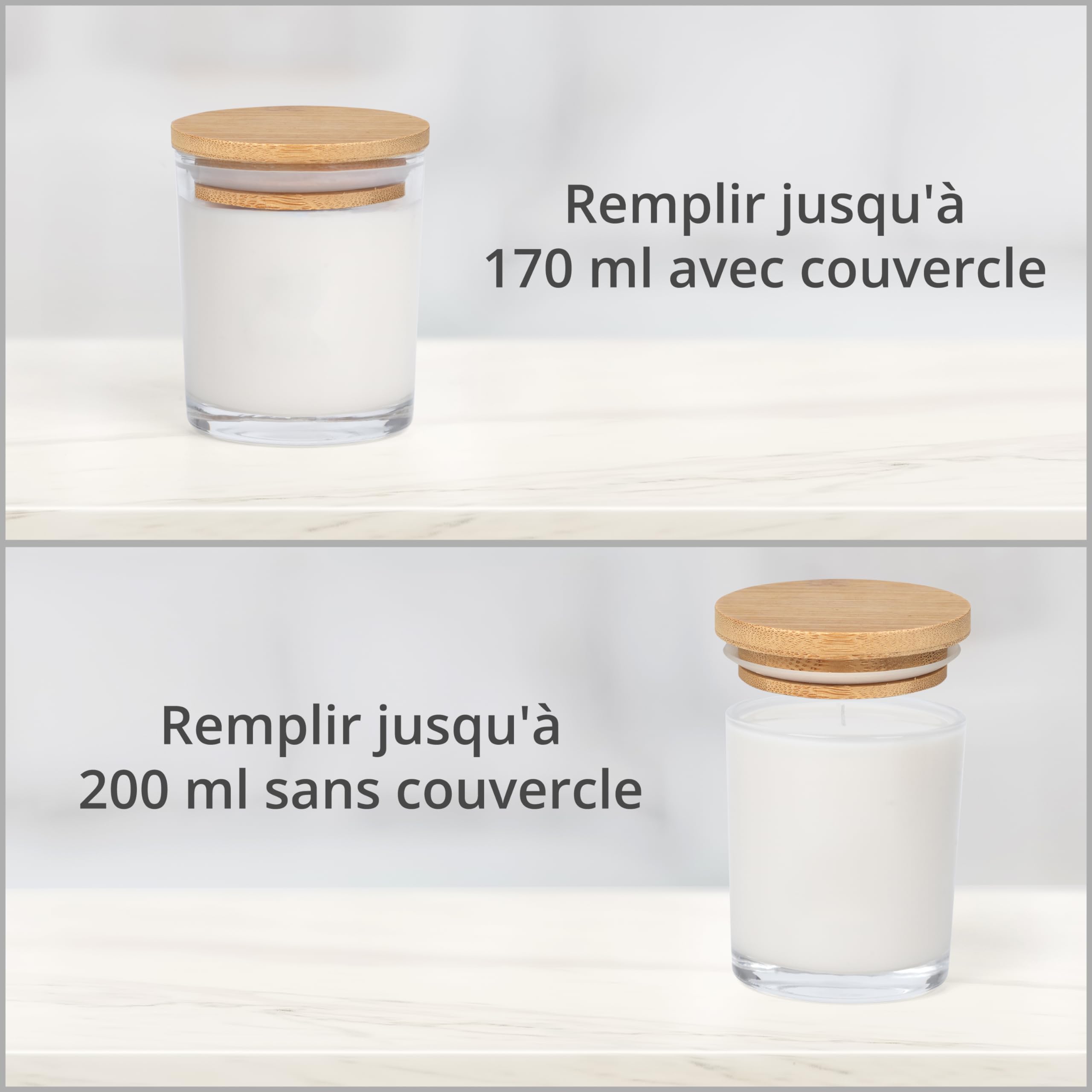 Winter Shore Petit Pot en Verre 170 ML avec Couvercles [Lot de 15] - Contenant Bougie Transparent - 15 Étiquettes Autocollantes, 15 Étiquettes Vierges & 1 Stylo Noir Inclus