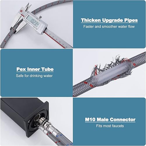 Miniatura 10 de Supply Lines - Rosca de compresión hembra de 38 pulgadas x conector macho M10, 1 par, manguera de grifo ARCORA de 16 pulgadas conecta el fregadero