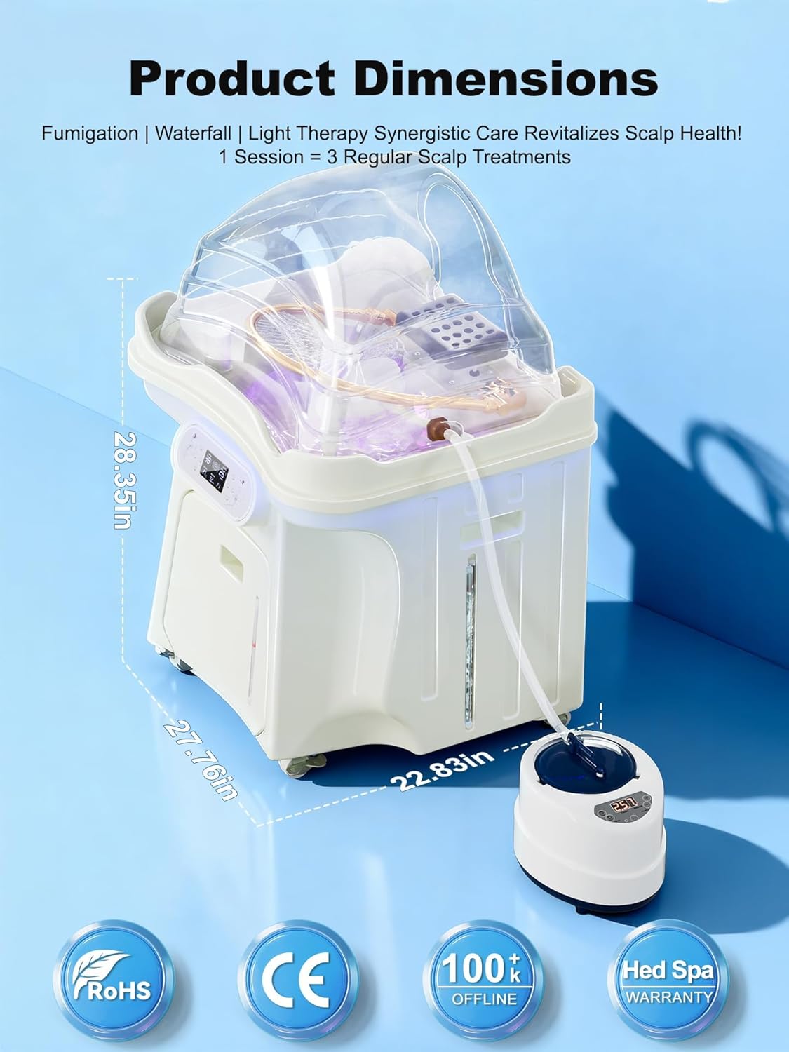 Japanese Head Spa Equipment, Portable Bed with Height-Adjustable Water Circulation, 58% Energy Saving (1600W), IPX4 Protection, 25L Waste Tank for Home Salon Scalp Care