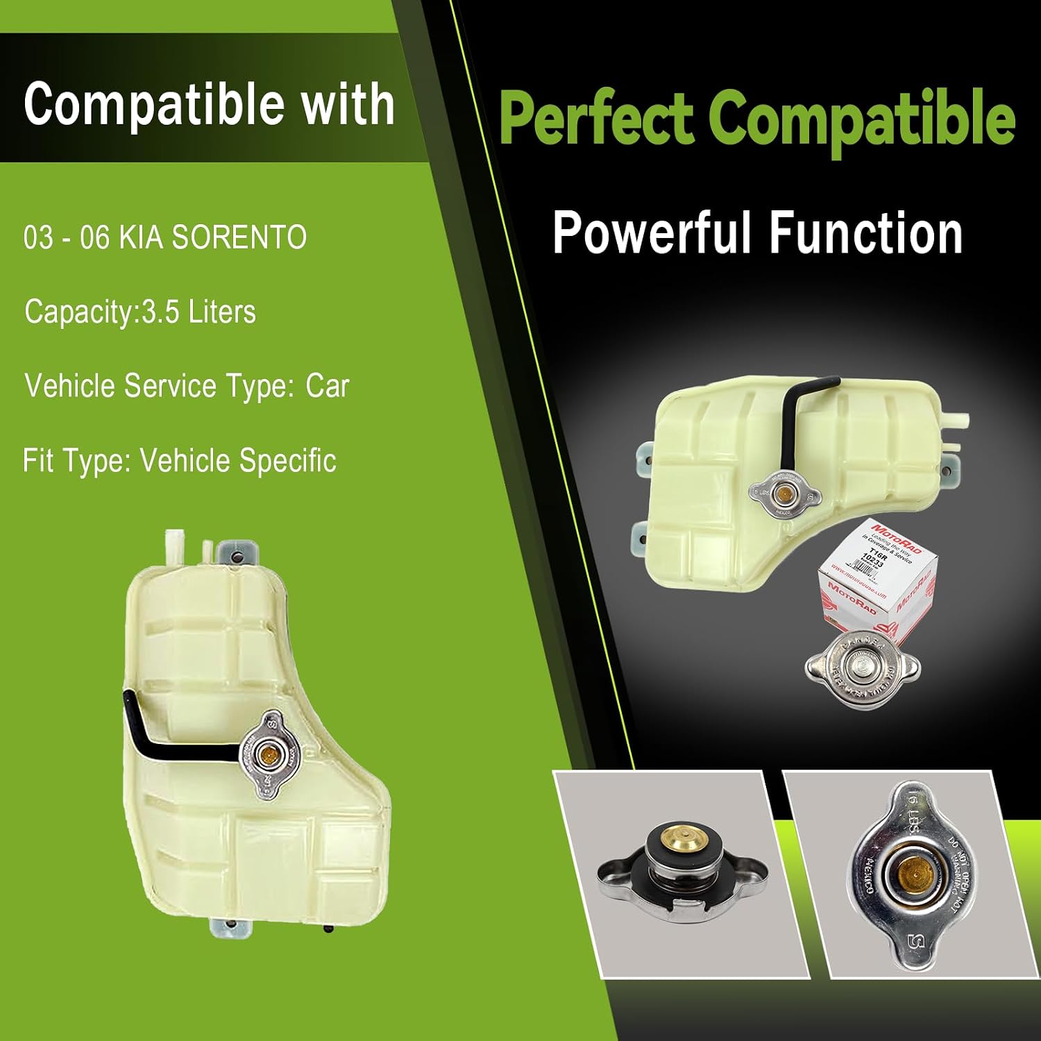 CNS Coolant Reservoir Tank with Cap Compatible with 03 - 06 KIA SORENTO 3.5L (3497cc) DOHC V6 24V, "SIGMA G6AU"