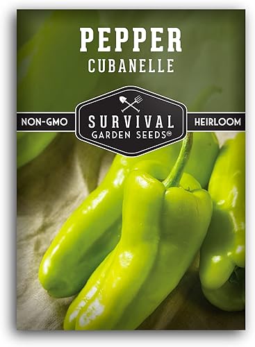 Miniatura 1 de Survival Garden Seeds - Semilla de pimiento Cubanelle para plantar - Paquete con instrucciones para plantar y cultivar pimientos caribeños dulces y