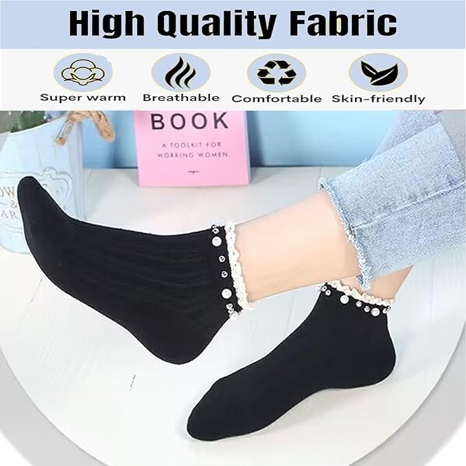Yawlsow 6 paar ruches sokken dames, katoenen sokjes met ruches, schattige comfortabele zachte ruches sokken, Cute Ruffle ademende sokken voor meisjes vrouwen, One size