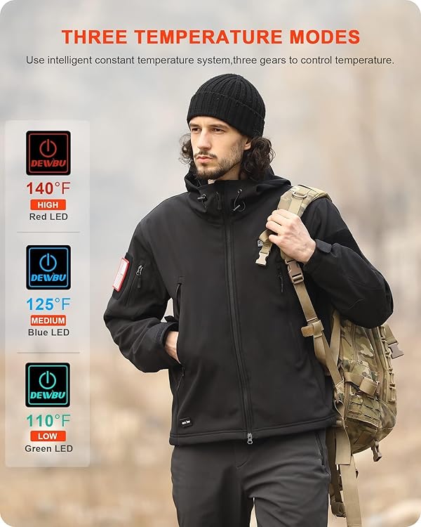 DEWBU Heated Jacket for Men with 12V Battery Pack Winter Outdoor Soft Shell Electric Heating Coat, Men's Black, XL by DEWBU - Image 4