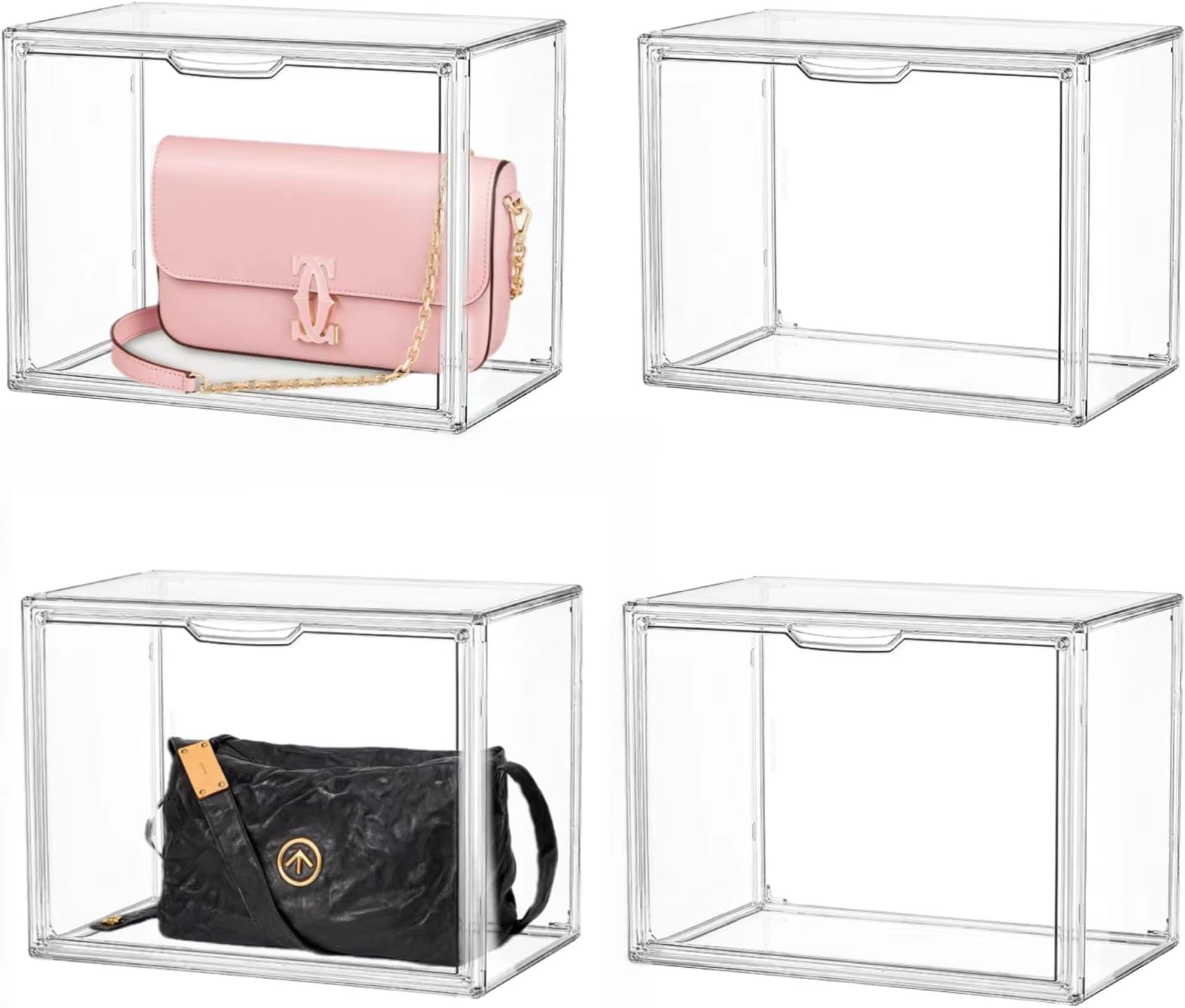4PCS Bag Storage Boxes Clear Storage Bins with Lids Plastic Storage Containers Acrylic Storage Organizers for Toys Totes Closet Organization Display Cases for Anime Figures Collectibles