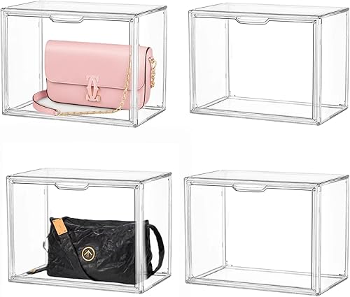 Contenedores de almacenamiento de plástico apilables transparentes con tapa de atracción magnética, escaparate de protección a prueba de polvo para