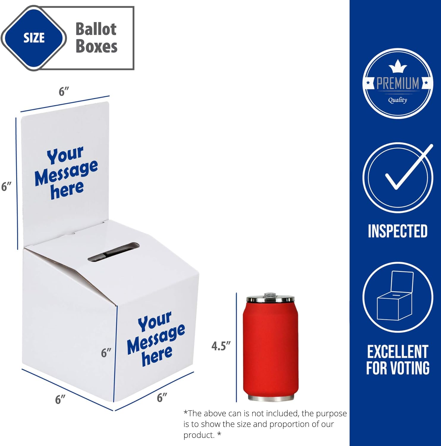 Ballot Box for Suggestions Donations Raffles White Glossy Cardboard Boxes with Removable Header in Medium Size 6x6x6 inches with Slot for Tickets and More (2 Pack) : Office Products