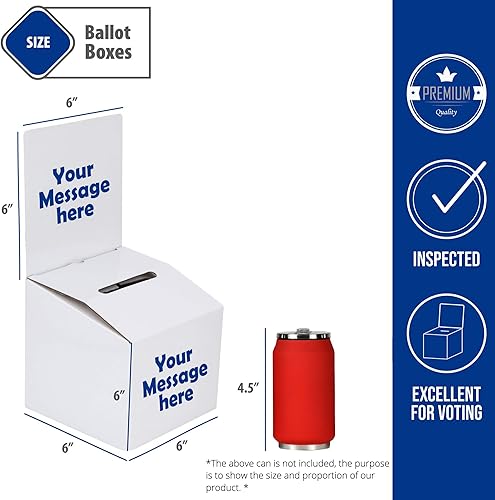 Miniatura 4 de Urna blanca brillante de 6 x 6 x 6 pulgadas (paquete de 6)  Caja de boletos versátil para rifas, cajas de sugerencia y donación, cabecera extraíble,