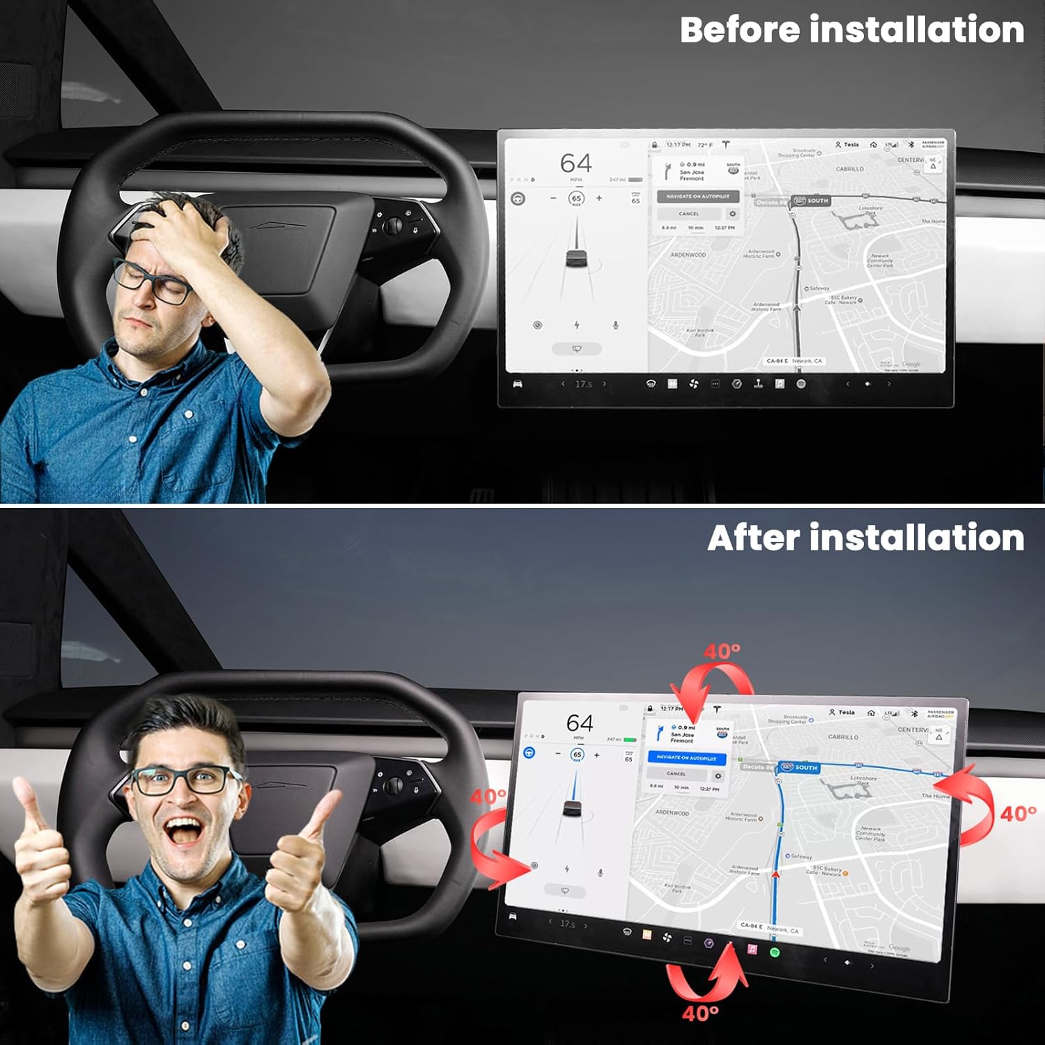 Screen Swivel Mount Tesla Cybertruck Accessories 2023-2025 Maintains Original Height Dashboard Navigation 4 Way Rotation Adjustment Screen Rotating Holder