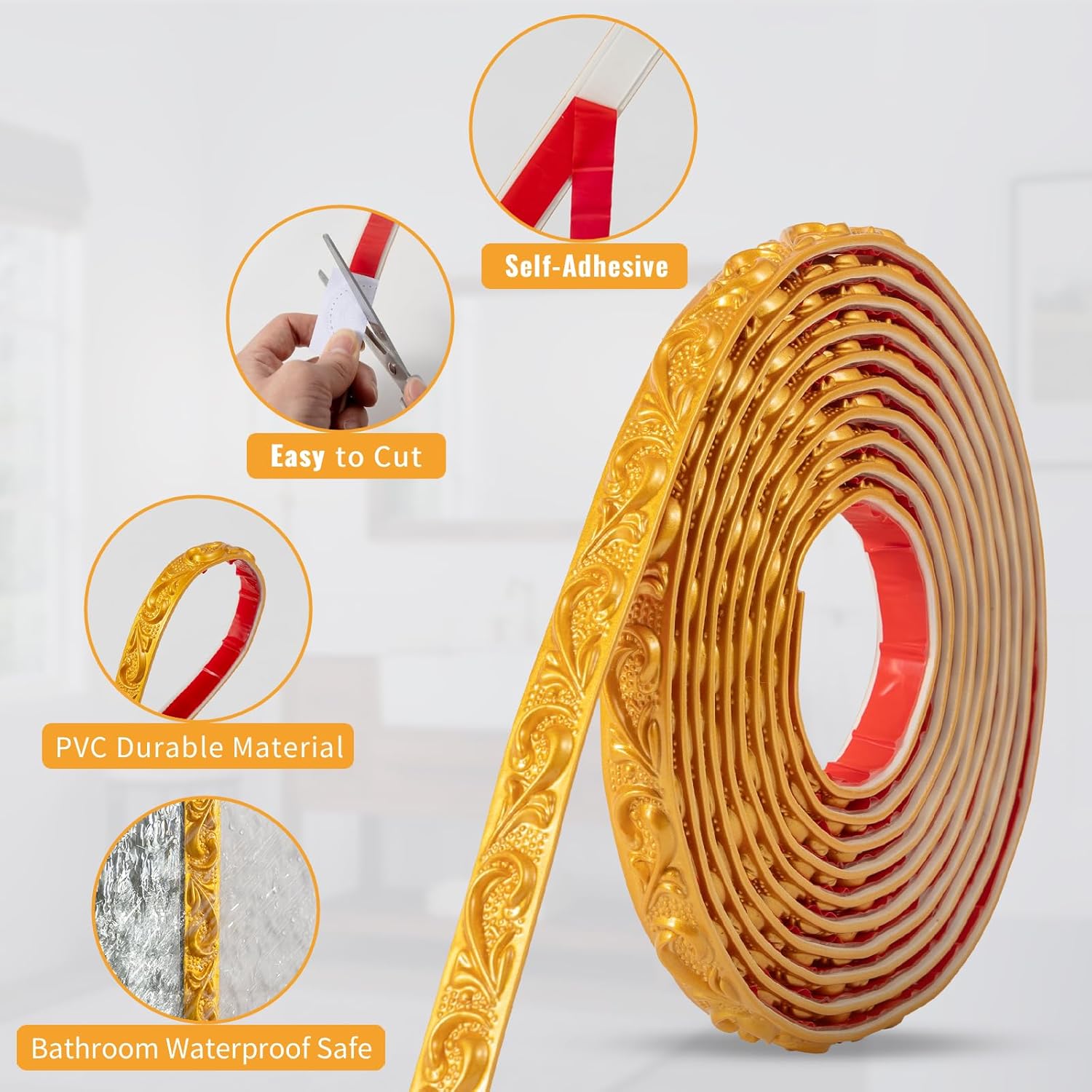 0.79 inch x65.6ft Gold Peel and Stick Crown Molding Trim - Gold Flexible Molding Trim for Picture Frames, Mirrors & Cabinets - Decorative Self-Adhesive Solution by KIJOU(4 Rolls)