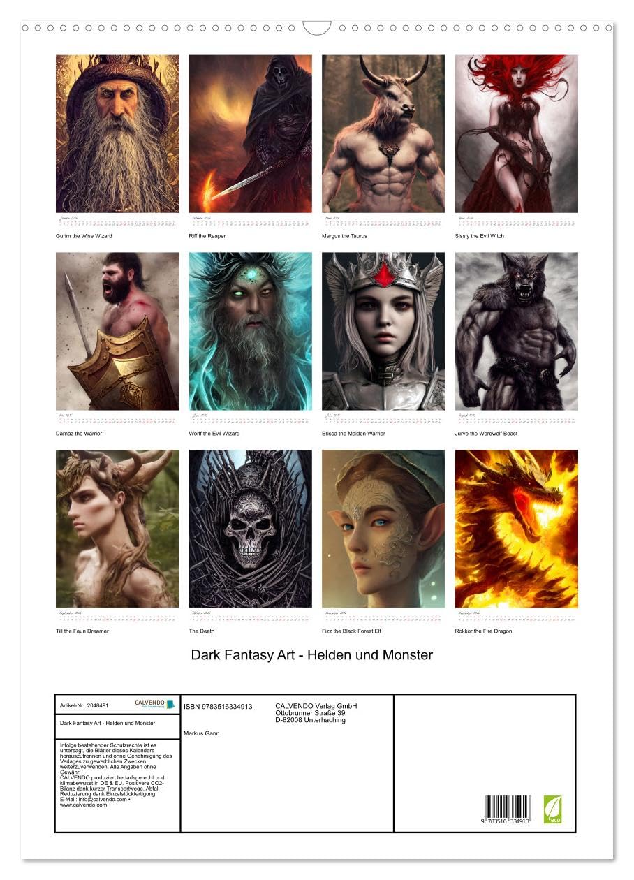 Dark Fantasy Art - Helden und Monster (Wandkalender 2026 DIN A2 hoch), CALVENDO Monatskalender: Monster und Helden portraitiert in zwölf Monaten (CALVENDO Kunst)