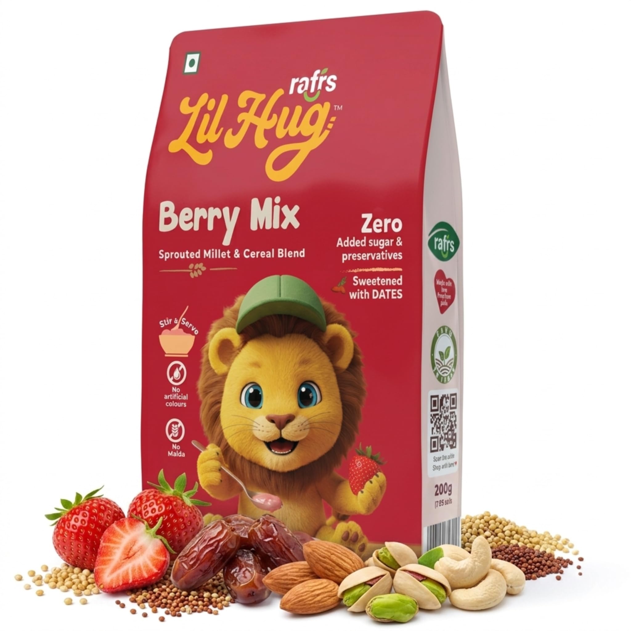 RAFRS LIL HUG Strawberry Mix Baby Cereal -200g Sprouted Millet Instant Baby food, Natural Multigrain Porridge with Real Strawberries and Dates for Babies Clean Nutrition for Immunity 6 Months Plus-picture-17