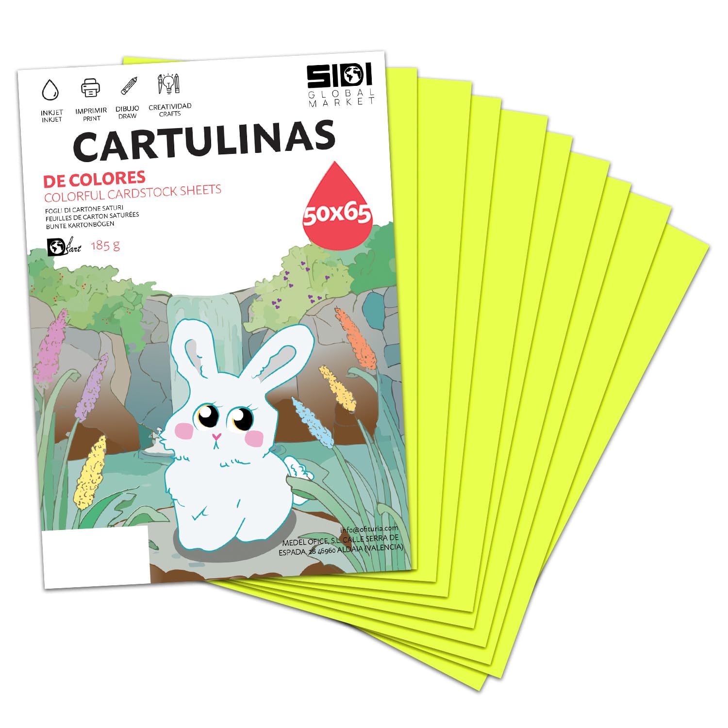 Cartulina A3 Fluor 185 g Cartulina Fluorescente de Colores Neon para Manualidades, Scrapbooking, Impresora Inkjet y Láser, Pack Variado Alta Visibilidad – SIDI (fluor, 25h) — view 30