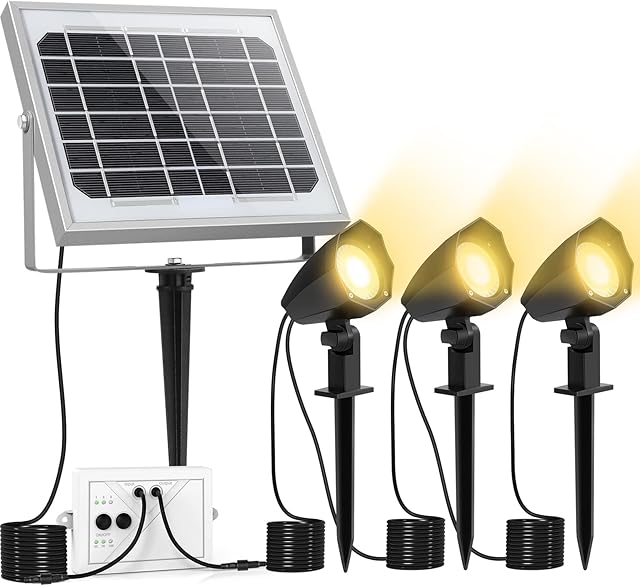 CLV Solar Spotlights Outdoor Garden, Solar Powered Garden Light 3 in 1 Solar Landscape Spotlights IP66 Waterproof Solar Spike Light for Garden, Lawn, Patio, Solar Garden Floodlight 2700K/4000K/6000K