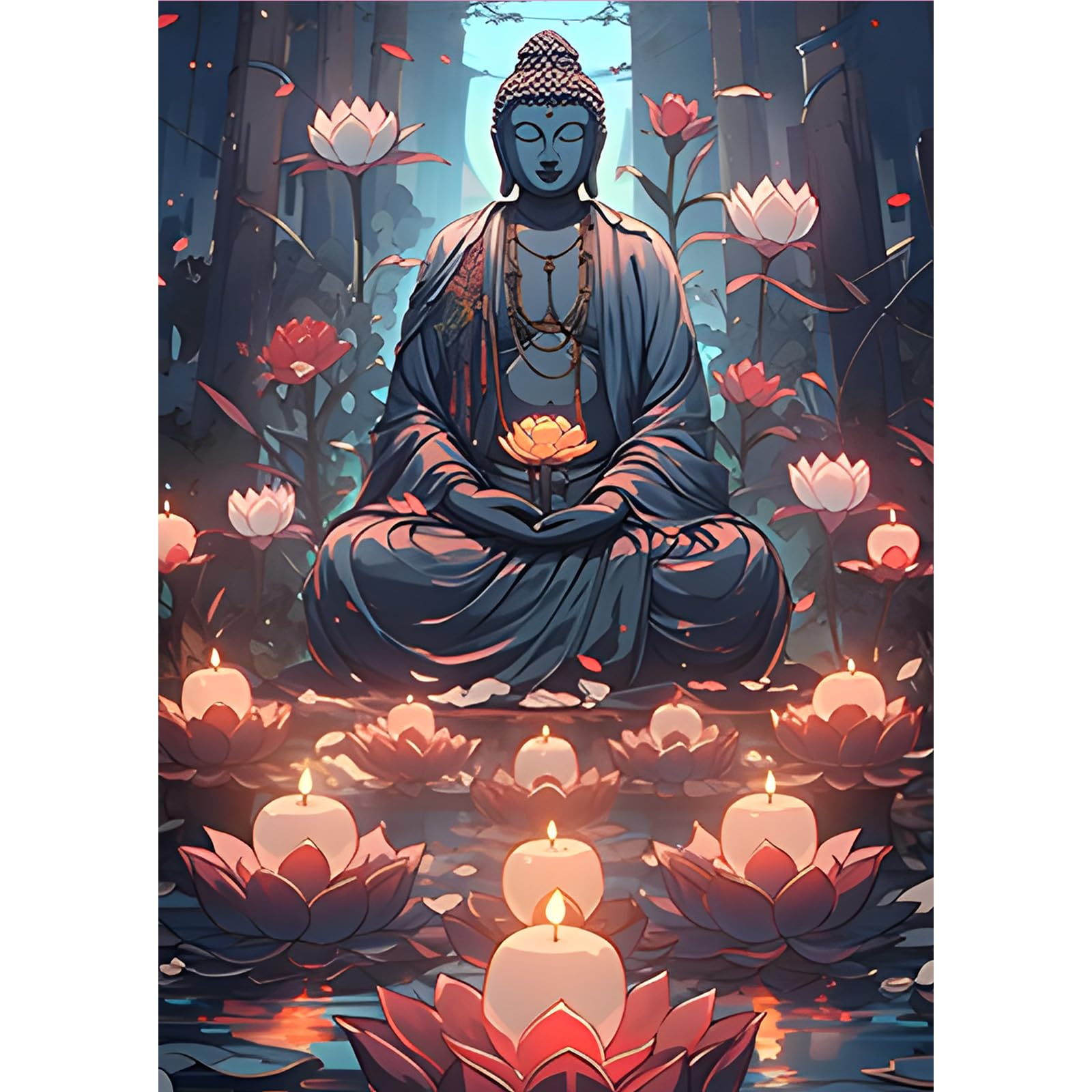 MOGTAA Buddha Diamond Art Painting Kits for Adults Flowers DIY 5D Diamond Painting Kits for Beginners Full Drill Diamond Dots Crystal Craft Kits for Home Decor Gifts 30x40 cm