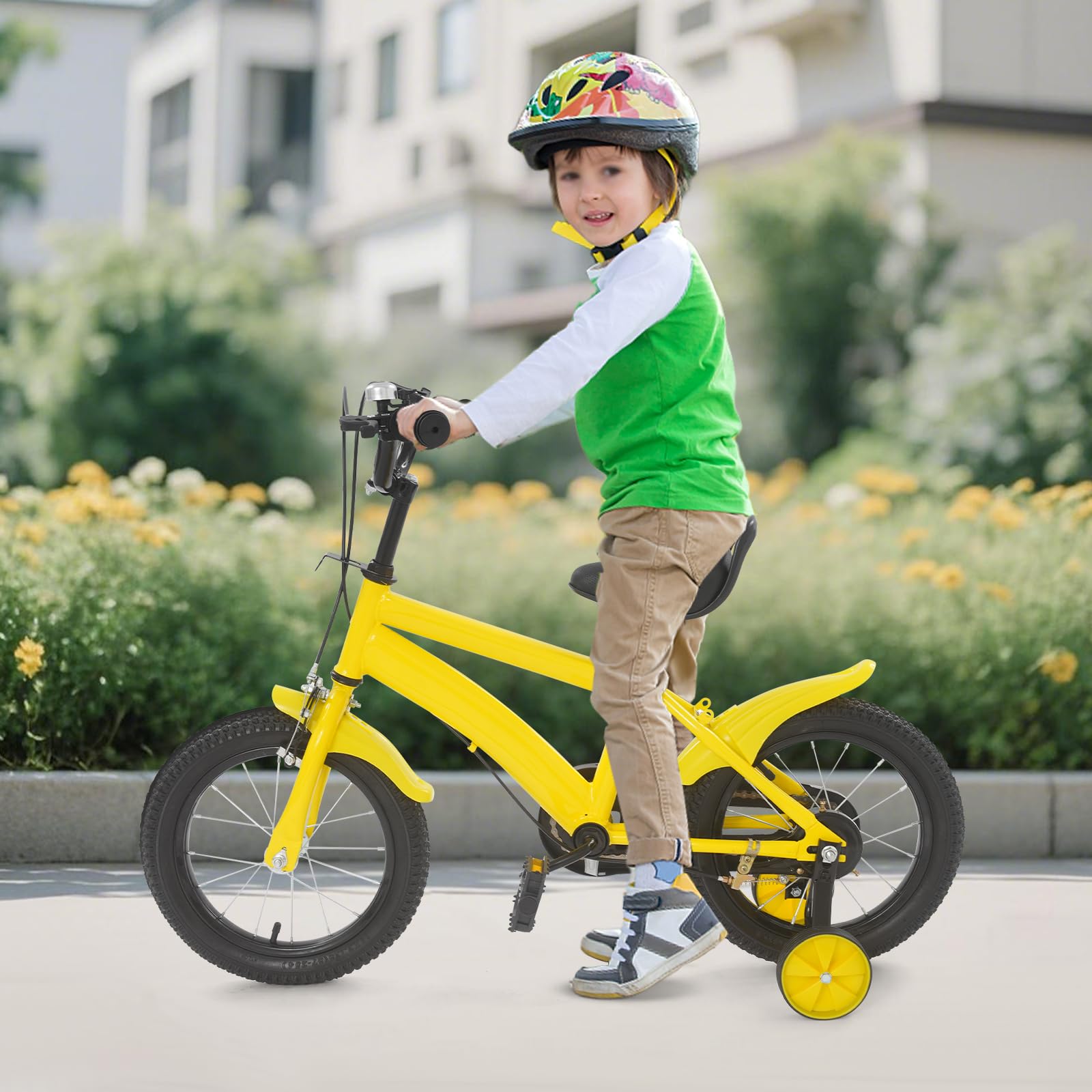 Bicicletta per bambini da 14 pollici, da 3 a 6 anni, per ragazze e ragazzi, con parafango e freno combinato anteriore e posteriore, in acciaio al carbonio di alta qualità