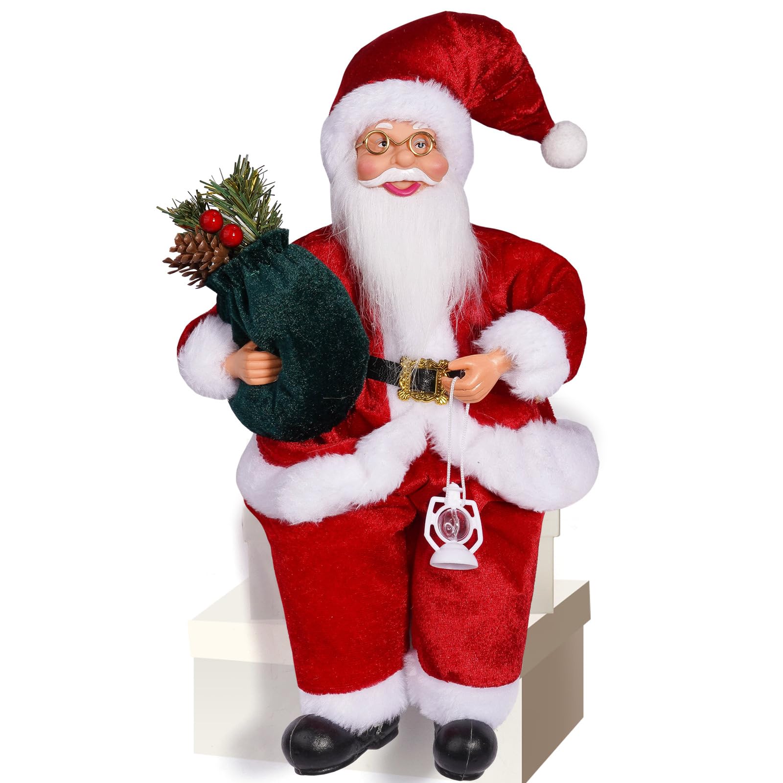 Tsophreniq 12" Sitting Santa Holiday Decoration Indoor Outdoor Use Shatterproof Materials & Washable Design Sitting Santa Holiday Decoration