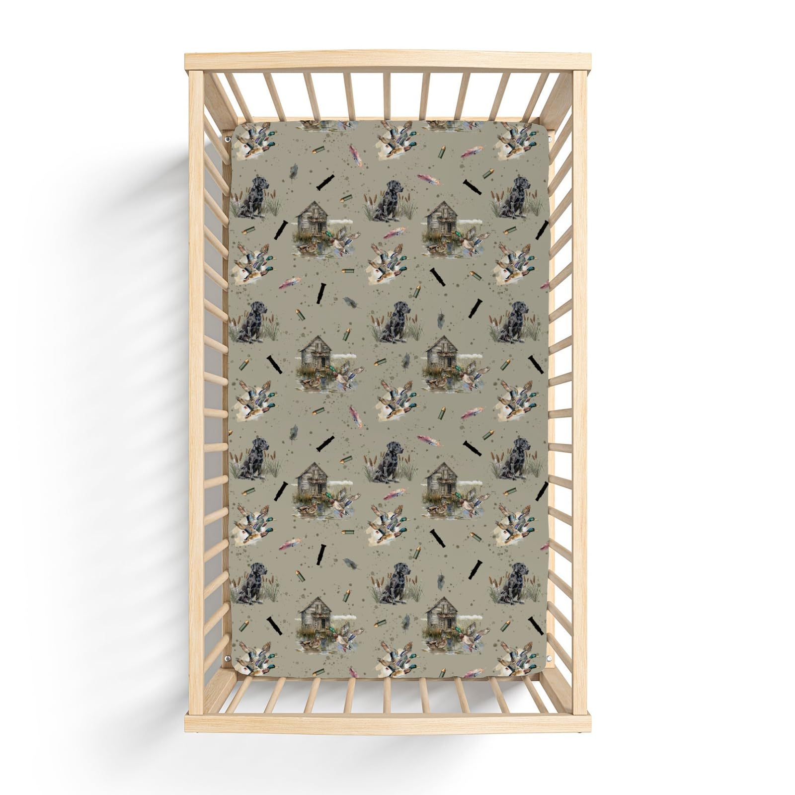 Vintage Duck Hunting Hunter łóżeczko dziecięce prześcieradła dla chłopca dziewczynki 132 cm x 71 cm retro kaczki krzyżówki psy dom wiejski miękki przytulny dopasowany pokrowiec na materac do łóżeczka