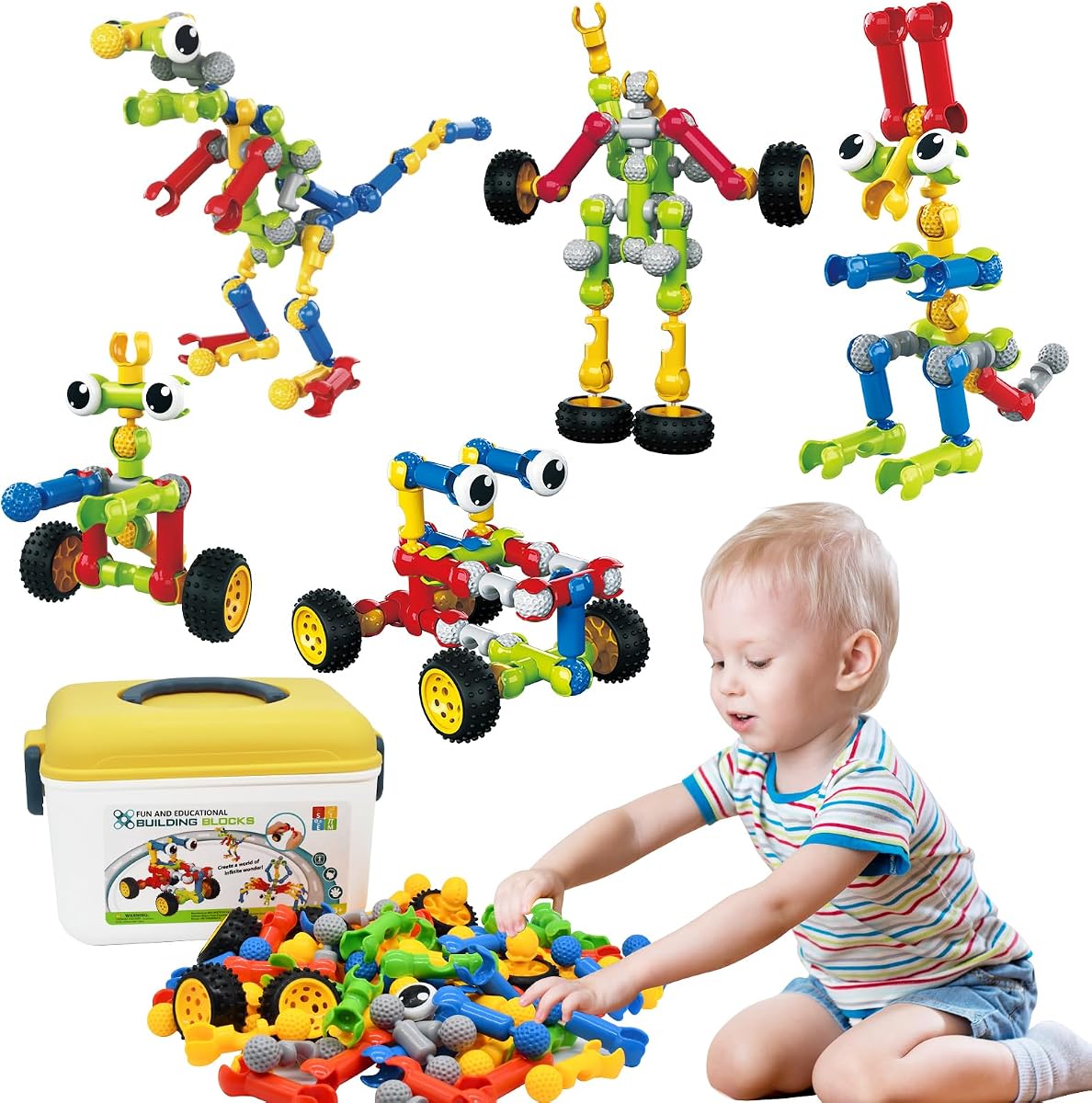 STEM Building Toys for 3 4 5 6 7 8 Year Old Boys Girls Birthday Gift | 109 Pcs STEM Activity Kit & Toy for Kids Ages 3-8 with Portable Storage Box, Perfect for Preschool, Homeschool, and Classroom