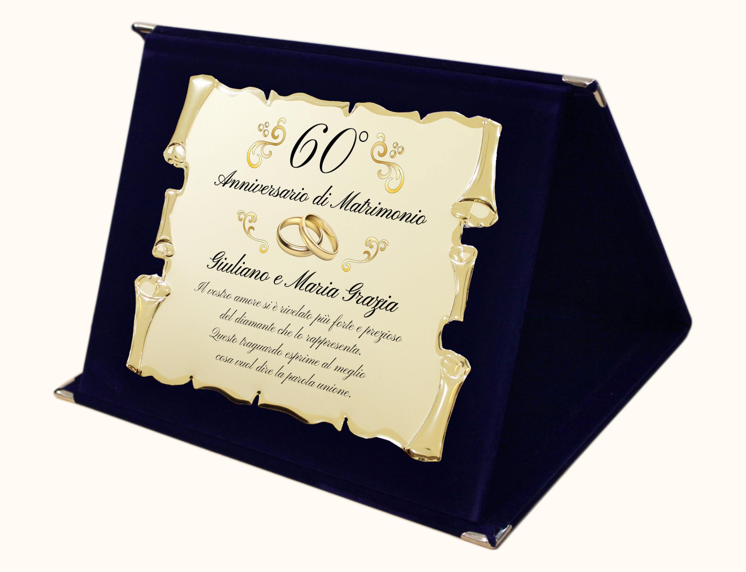 Regalo Anniversario Personalizzato | Targa Anniversario di Matrimonio | Regalo per nozze d'oro, d'argento, rubino, diamante | Cofanetto con Targa a Pergamena