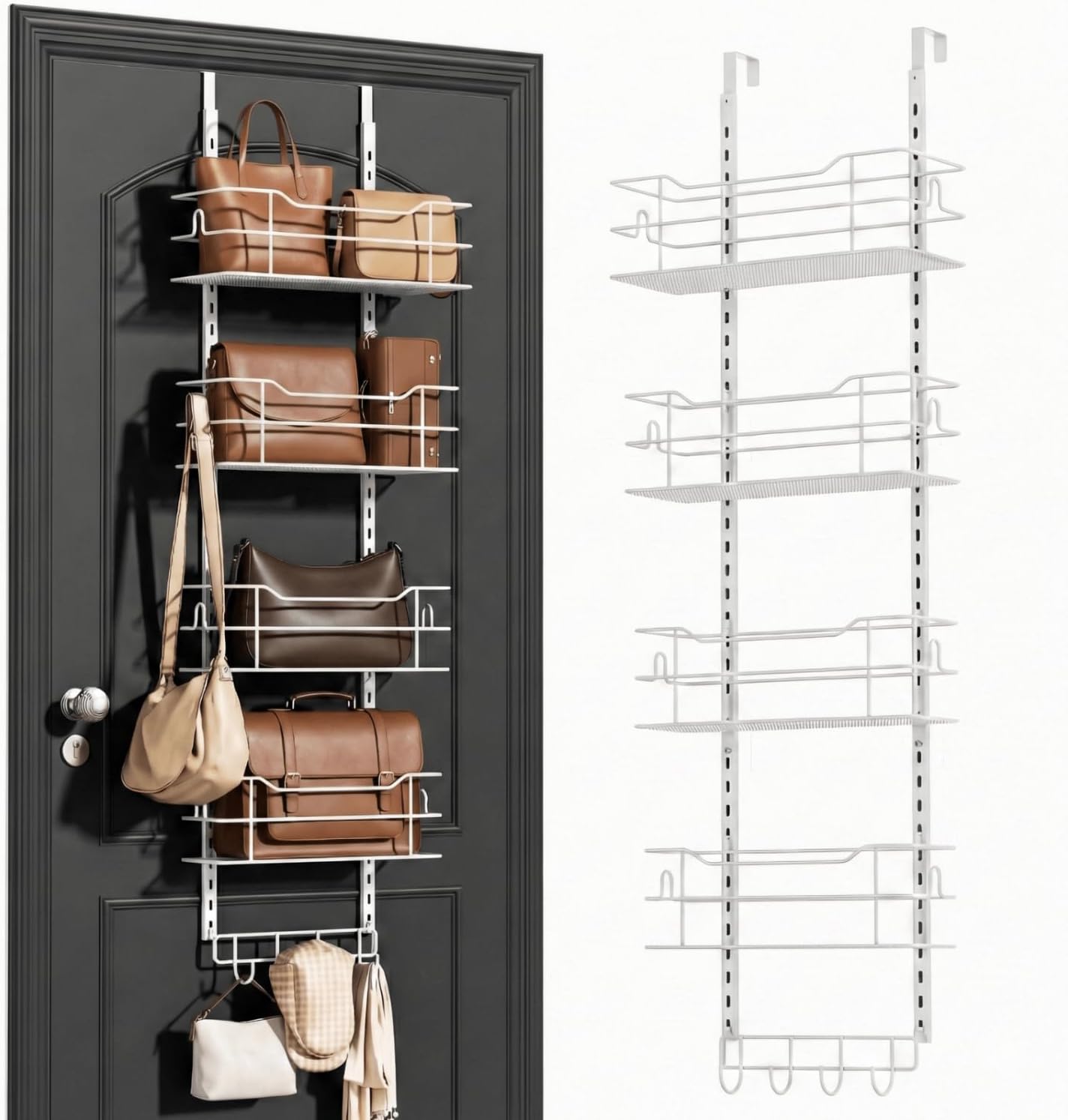 Over the Door Purse Organizer for Closet, Adjustable Metal Purse Bag Hanger Storage Rack for Door or Wall, Purses Bag Holder with Hook For Handbag,Tote