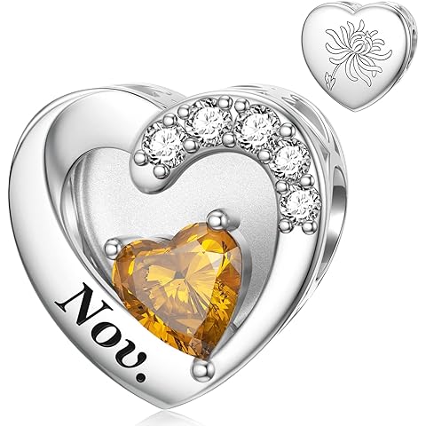 SEVENWELL Birthstone Charms with Birth Month Flower Engraved Fit Charms Bracelet 925 Sterling Silver Beads Charms Happy Birthday for Women