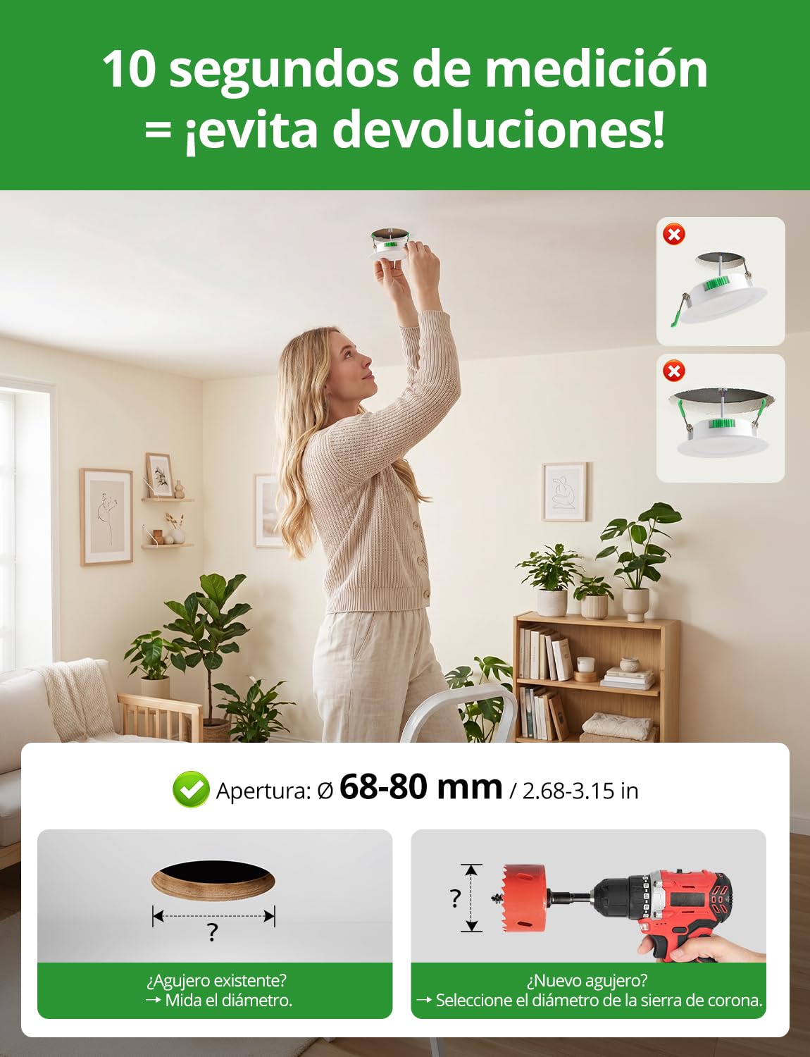 HOMEOW Pack de 20 Focos LED Interior Techo 5W, Downlight LED Empotrable Luz Calida 2700K Neutra 4000K Frío 6000K, IP44 Ojos de Buey Para Techo Baño Cocina, Apertura 68-78mm