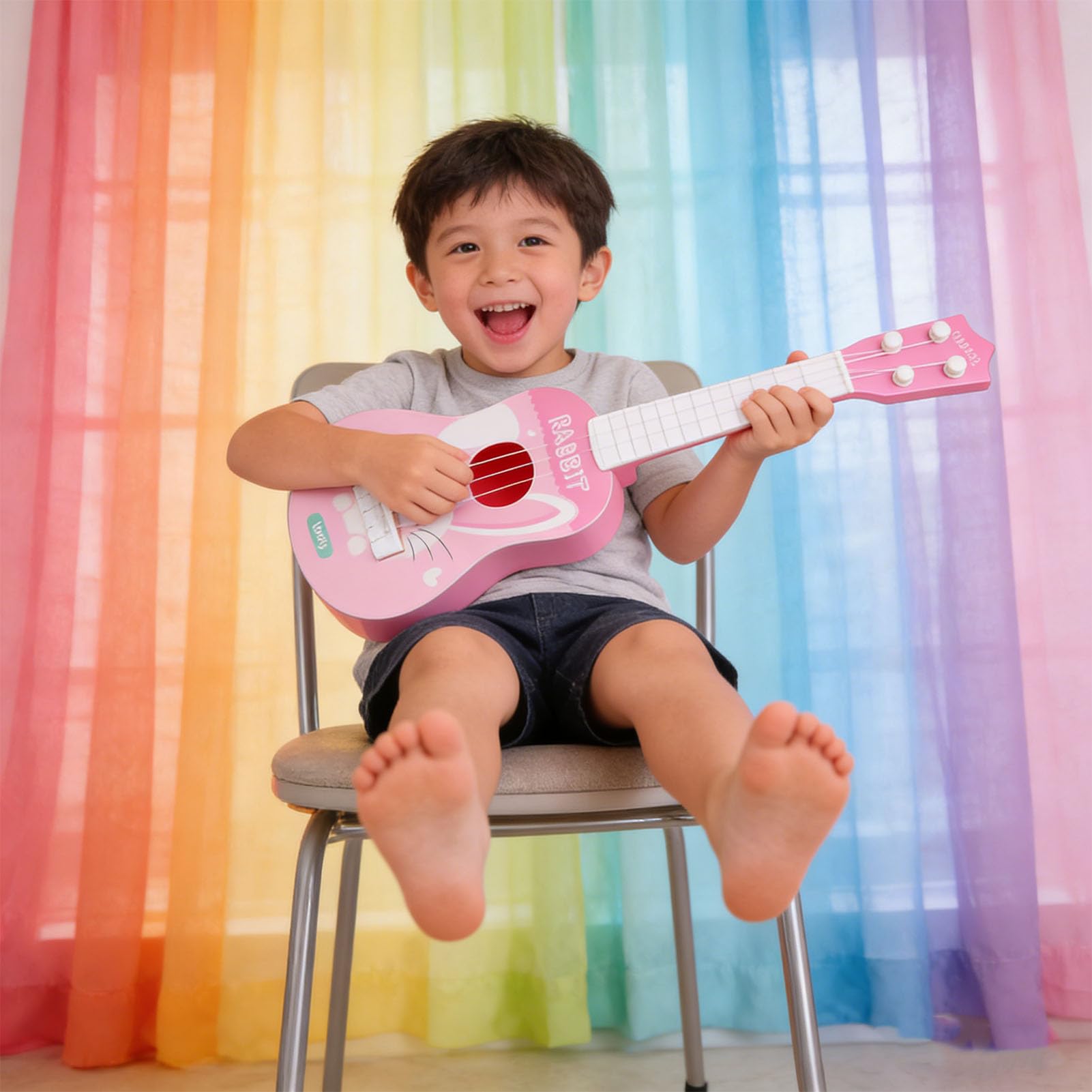 Cryfokt Interactive Ukulele Guitar Toy for Children Cooperative Play Cognitive Development Lightweight Portable (Pink) — view 4