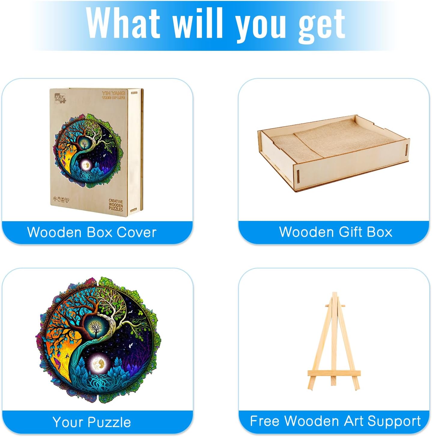 Wooden Puzzles for Adults - 100 Pieces Yinyang Tree of Life Wooden Puzzle - Unique Animal Shape Wood Cut Puzzles - Eco-Friendly Home Office Decor (S-7.9 * 7.9in)