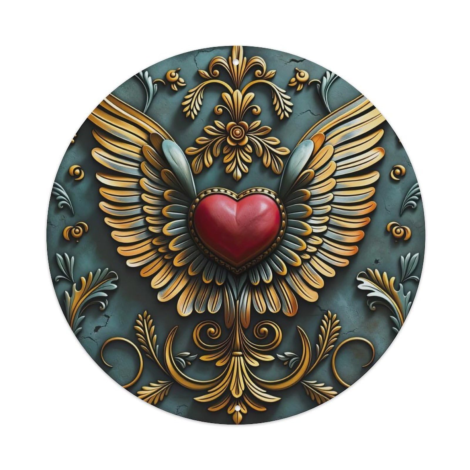 Heart Wings Gold Ornament Metal Tin Sign