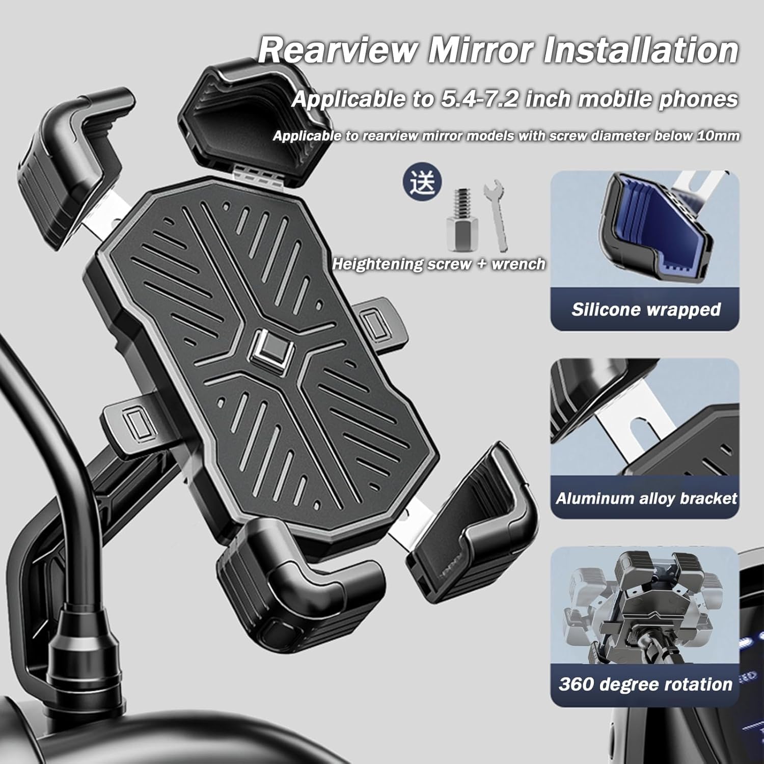 Motocyklowy uchwyt na telefon rowerowy do Piaggio X7 12 2008, uchwyt na telefon, bezpieczny obrót o 360°, lusterko wsteczne