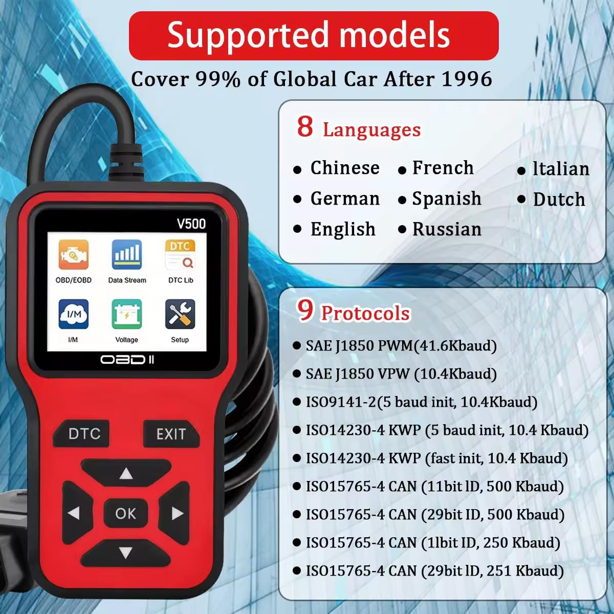 OBD2 Diagnosi Scanner per Tesla Model 3, Lettore Codici Auto Check Engine con Reset, Prontezza I/M, Veicoli Rispettano il Protocolla OBD2,Orange
