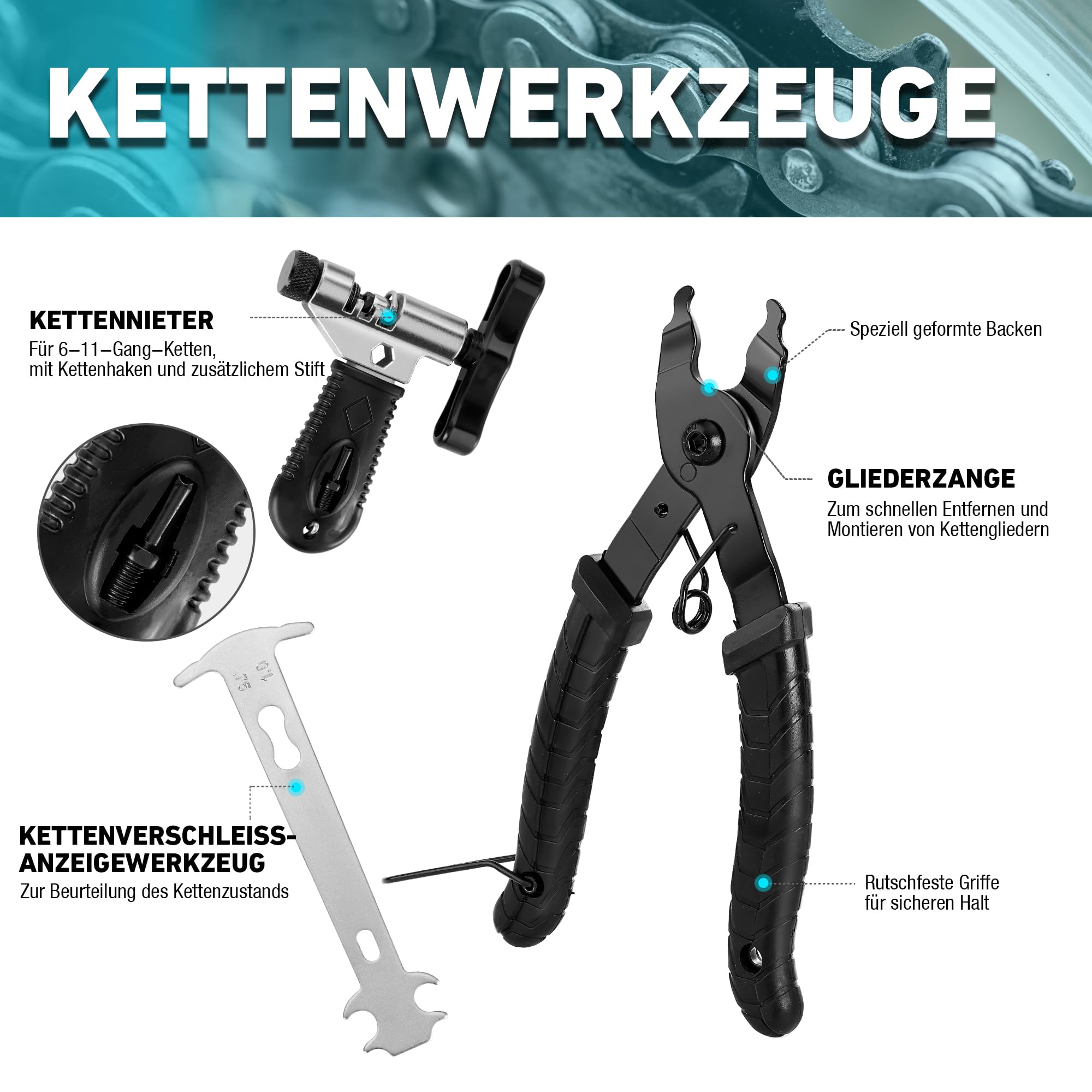 DURATECH Fahrrad Reparaturset 41-Teilig mit Werkzeugkoffer, Tragbarer Fahrrad Werkzeug Set für Fahrrad Reifen Kette Pedal Montage Reparaturen