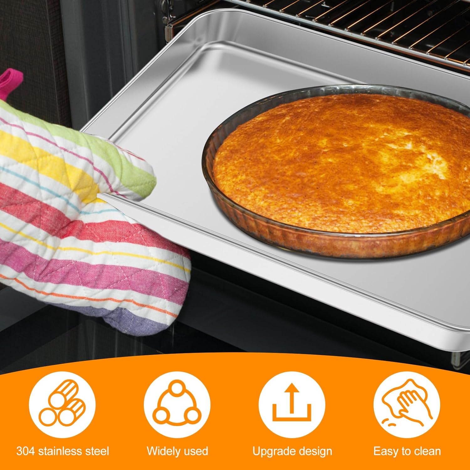 304 Stainless Steel Toaster Oven Pan Set of 2,10x 8 Inches Toaster Tray for Under Toaster,Easy Clean,Thickened Toaster Oven Tray for Commercial and Home Baking - Image 7