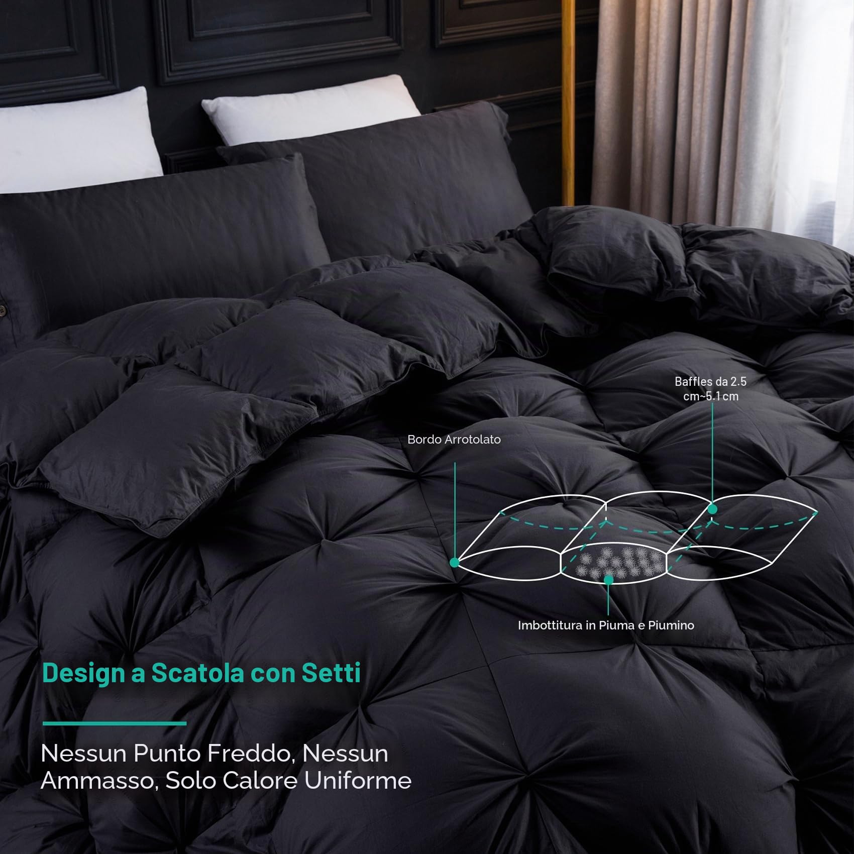 Three Geese Piumone in piuma d'oca, per letto matrimoniale, con imbottitura 750+, 1200 fili, 100% cotone, per tutte le stagioni, con 8 linguette, per letto singolo: 172,7 x 228,6 cm