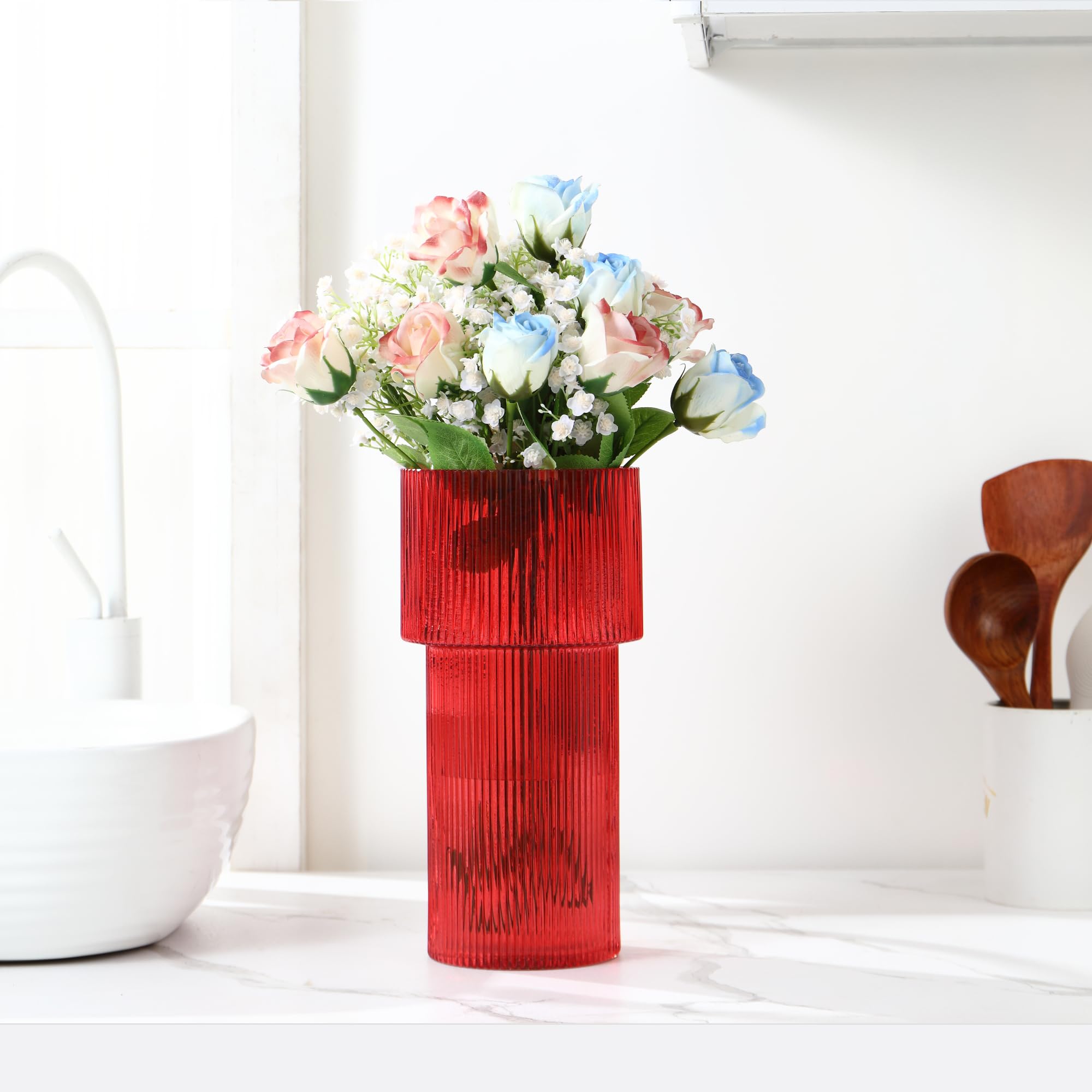 Amazon.co.jp: YANWE1 赤いガラス花瓶 高さ12インチ 花束用花瓶 大きな