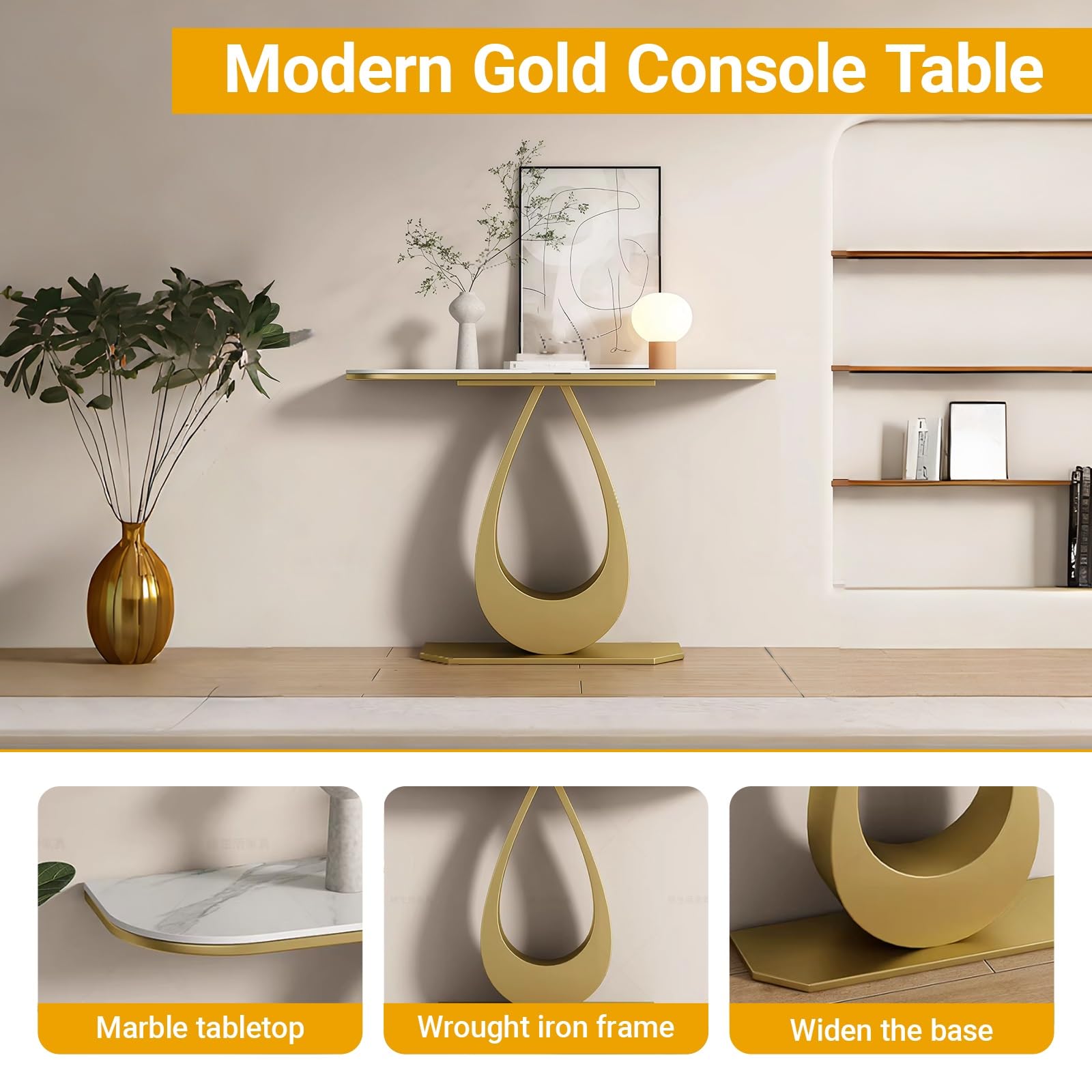 Mesa Consola Moderna, Tablero de Pizarra Negro, mesas pequeñas de mármol para recibidor, Mesa Auxiliar de Metal para sofá, Mesa Auxiliar para Espacios pequeños (Negro + Gris, 80 cm/31,5")
