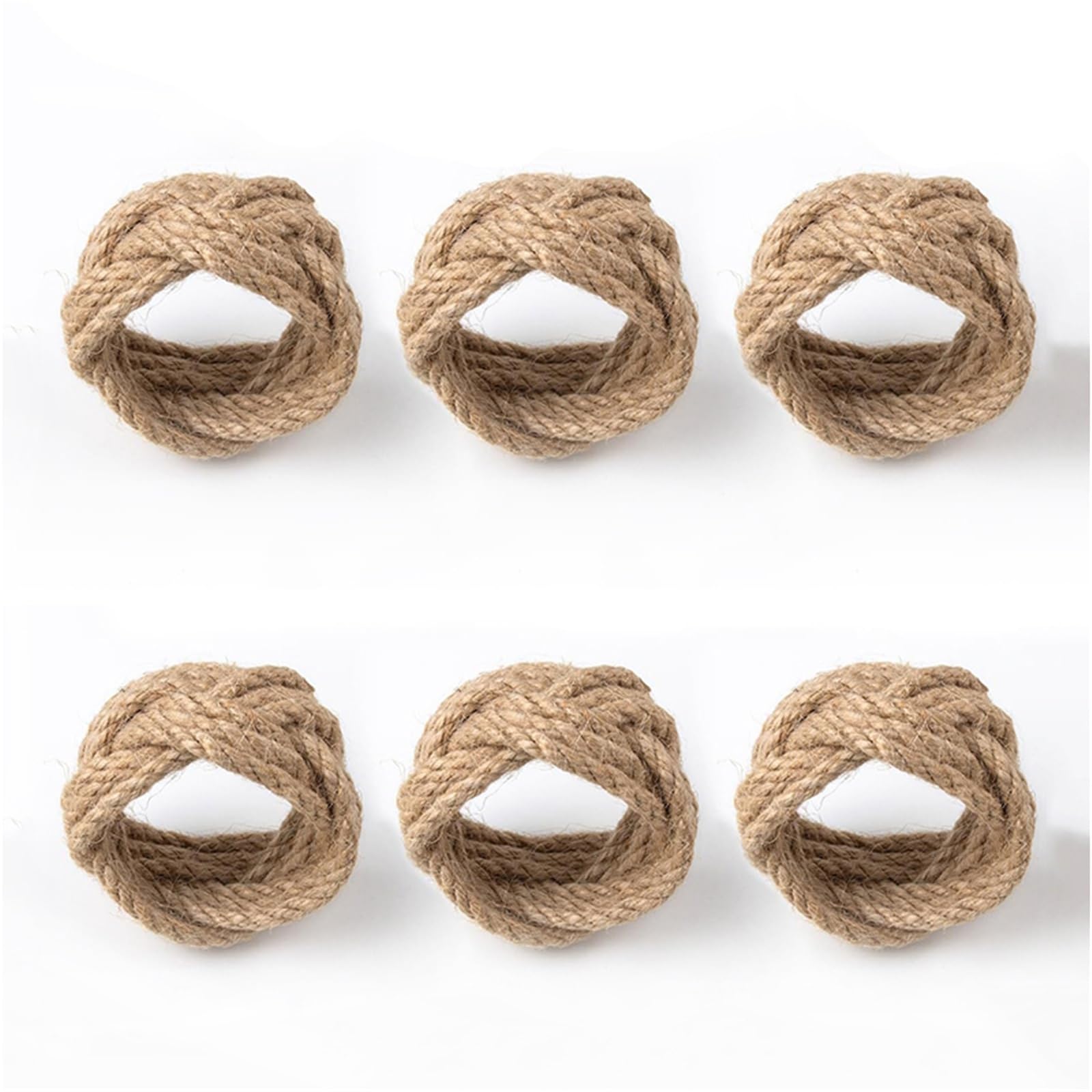 6Pcs Natural Burlap Napkin Rings Set Rustic Jute Farmhouse Table Decor